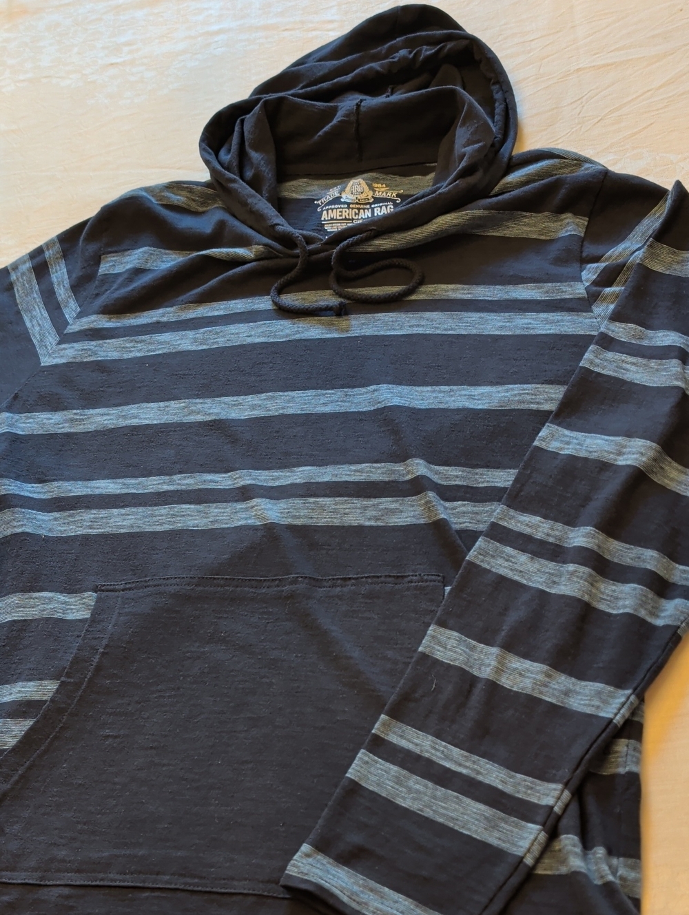 American Rag Navy and Light Blue Striped Hooded Pullover